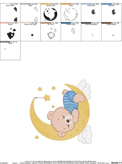 Sleeping Boy Bear with pajamas embroidery designs - Moon with stars machine embroidery pattern - Male Teddy bear - instant download pes jef