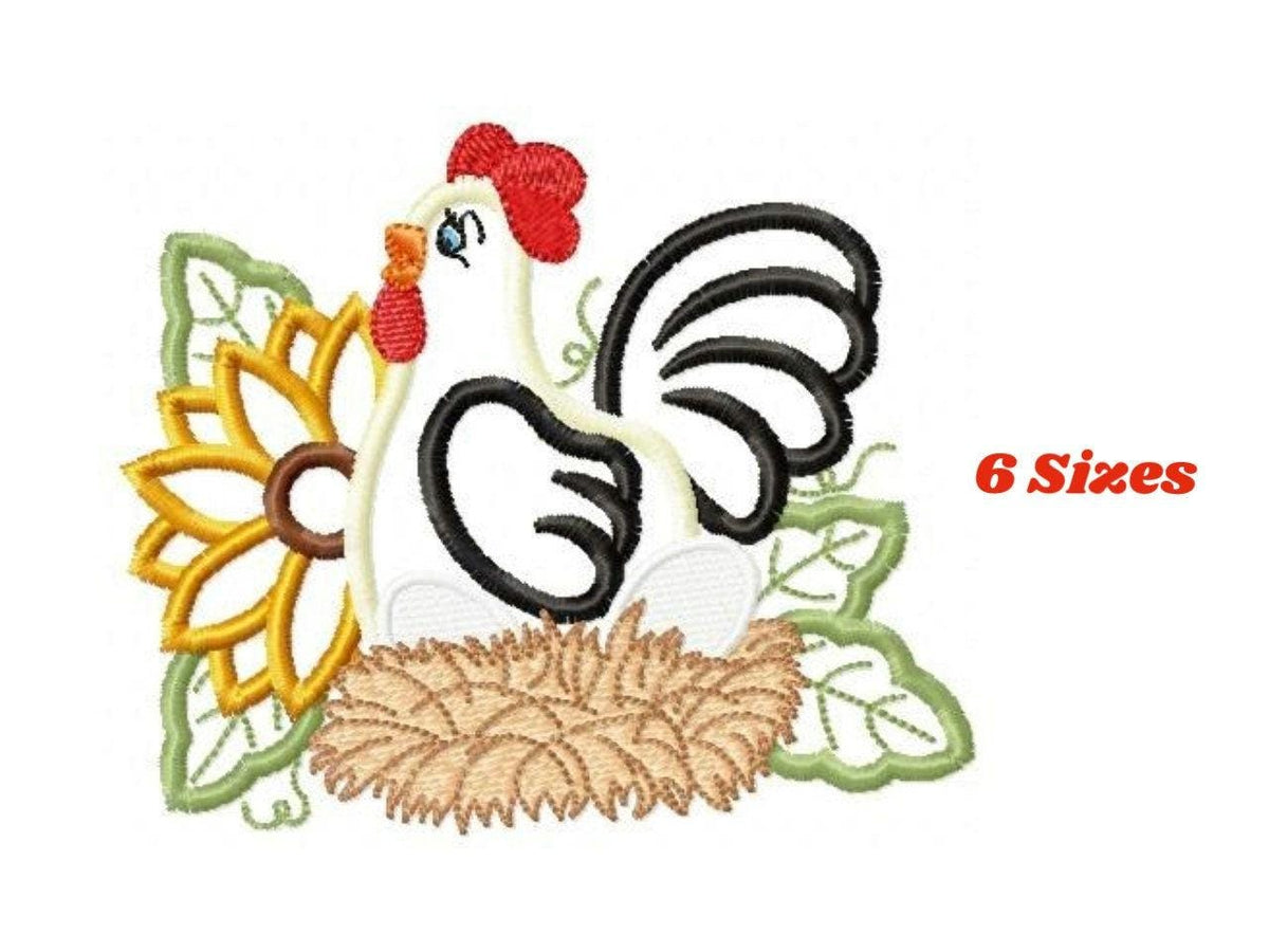 Chicken embroidery designs - Kitchen embroidery design machine embroidery pattern - instant download - Flower embroidery Rooster applique
