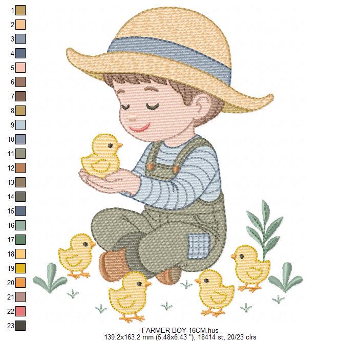 Baby Boy Farmer embroidery design - Cowboy with litte chicks machine embroidery pattern - Wrangler Ranch Horse Farm file - Instant download