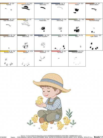 Baby Boy Farmer embroidery design - Cowboy with litte chicks machine embroidery pattern - Wrangler Ranch Horse Farm file - Instant download