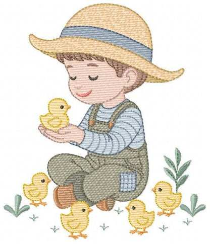 Baby Boy Farmer embroidery design - Cowboy with litte chicks machine embroidery pattern - Wrangler Ranch Horse Farm file - Instant download