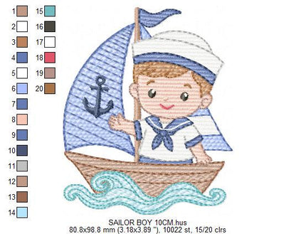 Sailor Boy embroidery design - Boat machine embroidery pattern - Nautical Ocean Sea file - Instant digital download pes jef dst hus vp3 xxx