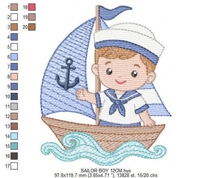 Sailor Boy embroidery design - Boat machine embroidery pattern - Nautical Ocean Sea file - Instant digital download pes jef dst hus vp3 xxx