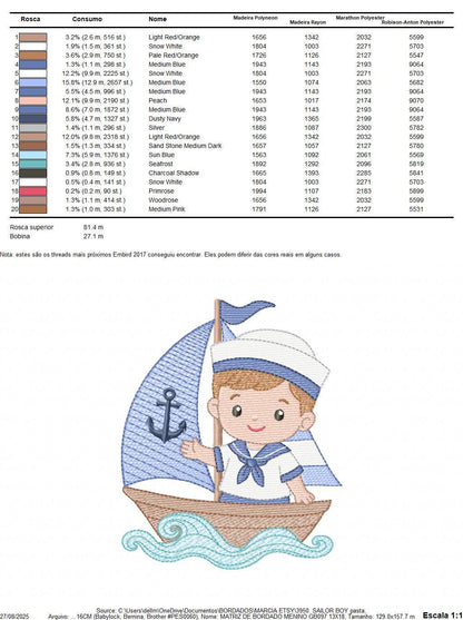 Sailor Boy embroidery design - Boat machine embroidery pattern - Nautical Ocean Sea file - Instant digital download pes jef dst hus vp3 xxx