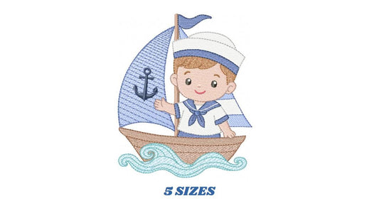 Sailor Boy embroidery design - Boat machine embroidery pattern - Nautical Ocean Sea file - Instant digital download pes jef dst hus vp3 xxx