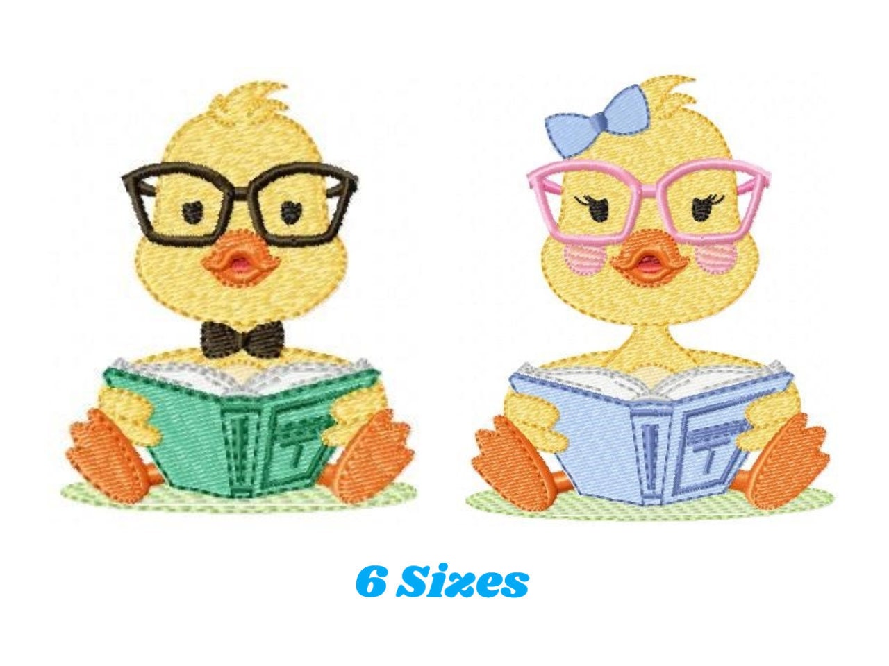 Reading Duck with glasses embroidery design - Duck machine embroidery pattern - Baby boy and girl file - Instant digital download pes jef dst