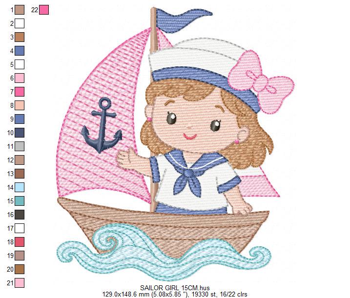 Sailor Girl embroidery design - Boat machine embroidery pattern - Nautical Ocean Sea file - Instant digital download pes jef dst hus vp3 xxx