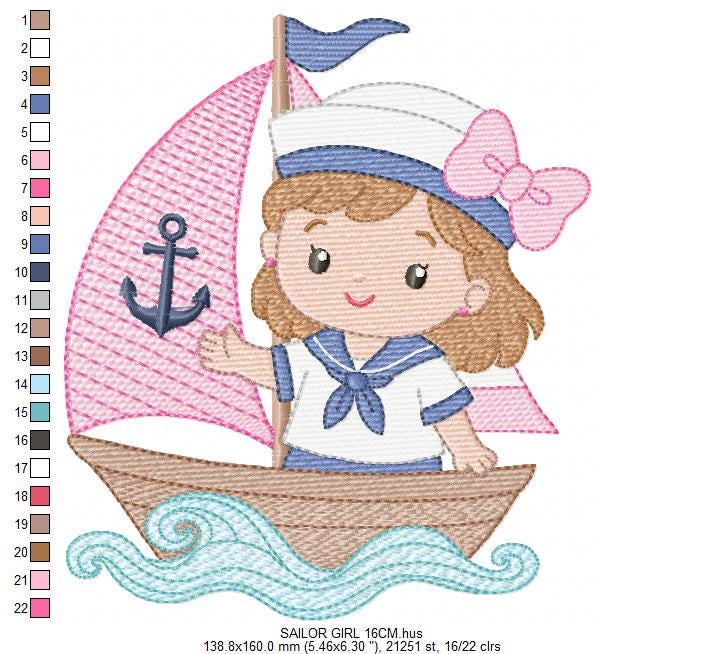 Sailor Girl embroidery design - Boat machine embroidery pattern - Nautical Ocean Sea file - Instant digital download pes jef dst hus vp3 xxx