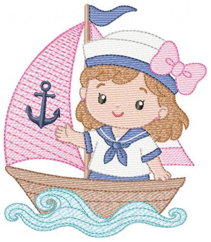 Sailor Girl embroidery design - Boat machine embroidery pattern - Nautical Ocean Sea file - Instant digital download pes jef dst hus vp3 xxx