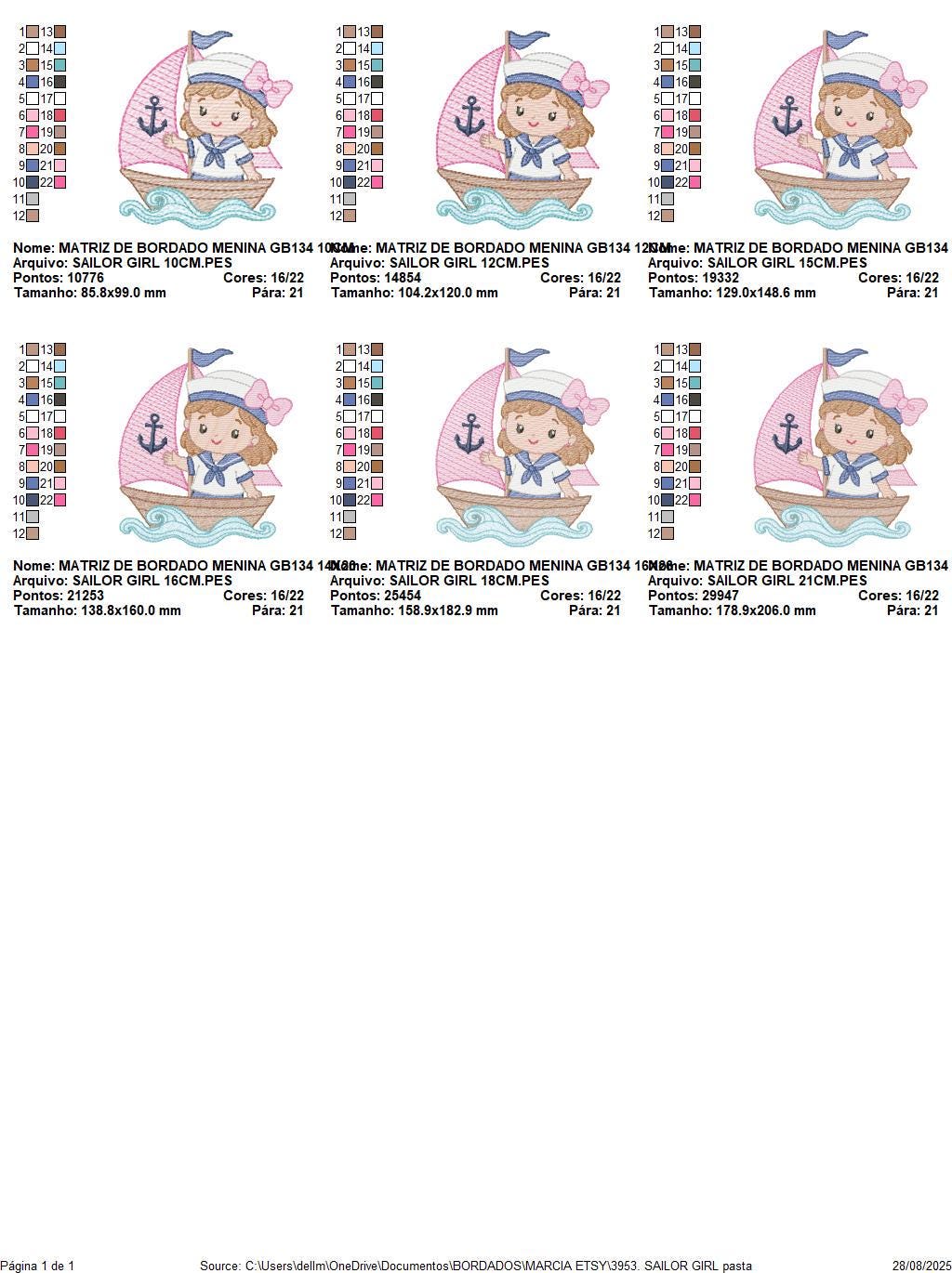 Sailor Girl embroidery design - Boat machine embroidery pattern - Nautical Ocean Sea file - Instant digital download pes jef dst hus vp3 xxx