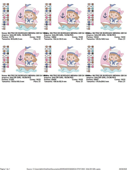 Sailor Girl embroidery design - Boat machine embroidery pattern - Nautical Ocean Sea file - Instant digital download pes jef dst hus vp3 xxx