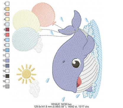 Whale embroidery designs - Ocean Animal Big Fish with balloons machine embroidery pattern - Sea Life Baby Boy - Instant digital download pes