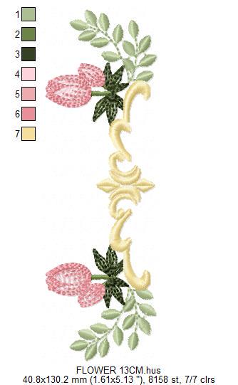 Tulip embroidery designs - Flower frame tag with roses machine embroidery pattern - Flower laurel file - Instant digital download pes jef