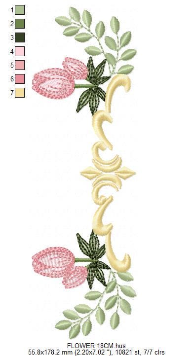 Tulip embroidery designs - Flower frame tag with roses machine embroidery pattern - Flower laurel file - Instant digital download pes jef