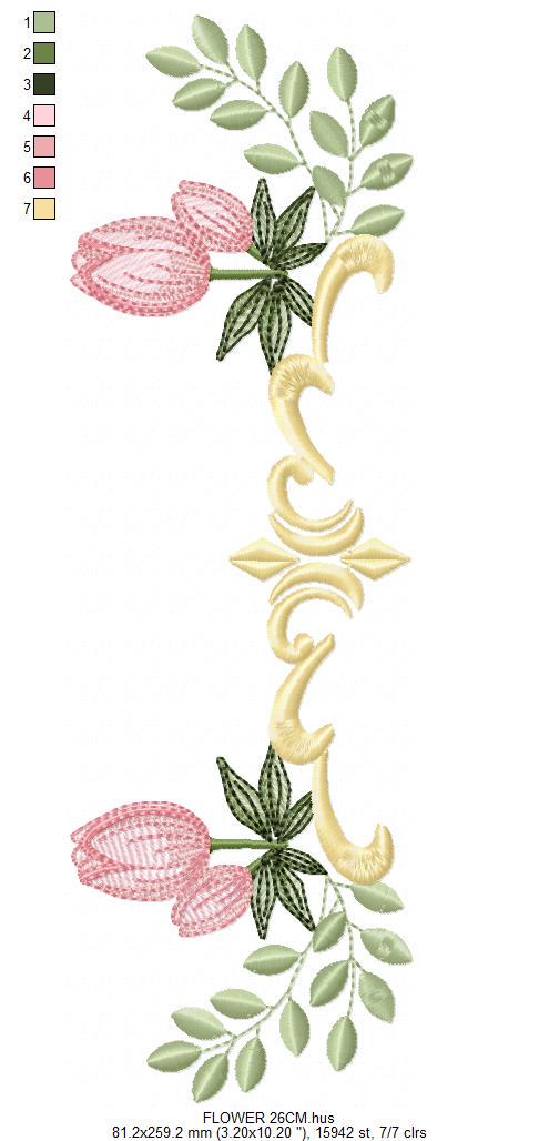 Tulip embroidery designs - Flower frame tag with roses machine embroidery pattern - Flower laurel file - Instant digital download pes jef