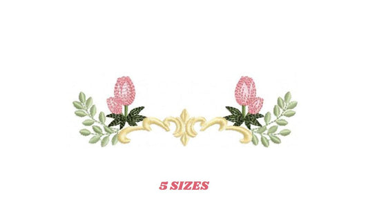 Tulip embroidery designs - Flower frame tag with roses machine embroidery pattern - Flower laurel file - Instant digital download pes jef