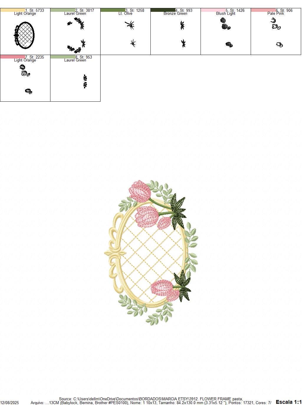 Tulip embroidery designs - Flower frame tag with roses machine embroidery pattern - Flower laurel file - Instant digital download pes jef