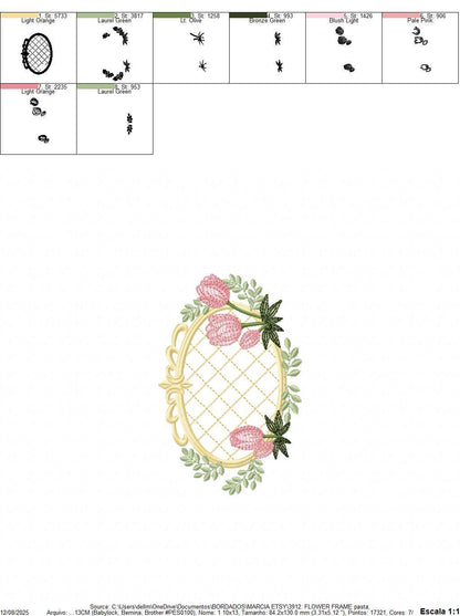 Tulip embroidery designs - Flower frame tag with roses machine embroidery pattern - Flower laurel file - Instant digital download pes jef