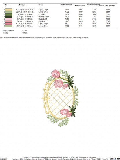 Tulip embroidery designs - Flower frame tag with roses machine embroidery pattern - Flower laurel file - Instant digital download pes jef