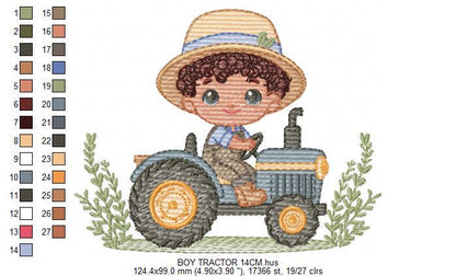 Boy with tractor embroidery designs - Baby Boy Farmer machine embroidery pattern - Tractor Child file - Instant download pes jef dst hus vp3