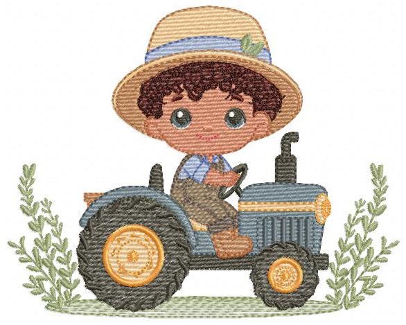 Boy with tractor embroidery designs - Baby Boy Farmer machine embroidery pattern - Tractor Child file - Instant download pes jef dst hus vp3