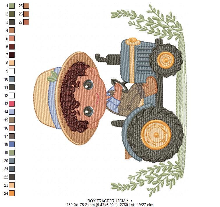 Boy with tractor embroidery designs - Baby Boy Farmer machine embroidery pattern - Tractor Child file - Instant download pes jef dst hus vp3