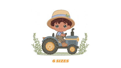 Boy with tractor embroidery designs - Baby Boy Farmer machine embroidery pattern - Tractor Child file - Instant download pes jef dst hus vp3
