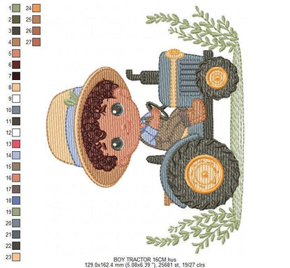 Boy with tractor embroidery designs - Baby Boy Farmer machine embroidery pattern - Tractor Child file - Instant download pes jef dst hus vp3
