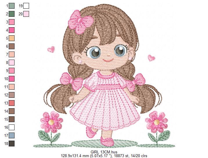 Princess embroidery designs - Girl with long hair and flowers machine embroidery pattern - Girl with lace and butterflies - Instant download