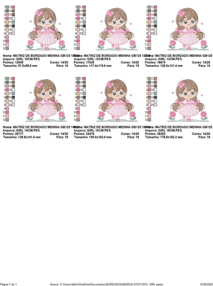 Princess embroidery designs - Girl with long hair and flowers machine embroidery pattern - Girl with lace and butterflies - Instant download