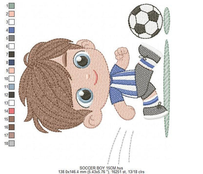 Soccer player embroidery designs - Baby Boy machine embroidery file - Boy with soccer ball file - Instant digital download pes jef dst hus