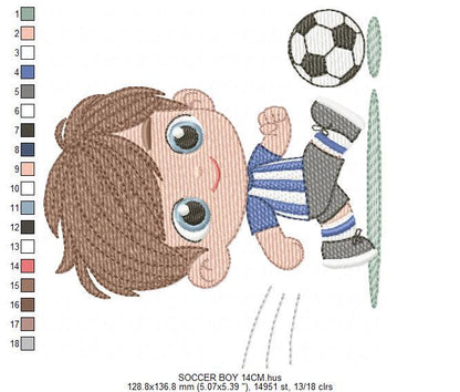 Soccer player embroidery designs - Baby Boy machine embroidery file - Boy with soccer ball file - Instant digital download pes jef dst hus