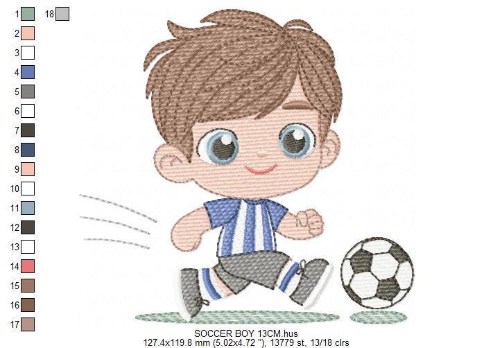 Soccer player embroidery designs - Baby Boy machine embroidery file - Boy with soccer ball file - Instant digital download pes jef dst hus