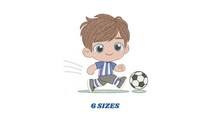 Soccer player embroidery designs - Baby Boy machine embroidery file - Boy with soccer ball file - Instant digital download pes jef dst hus