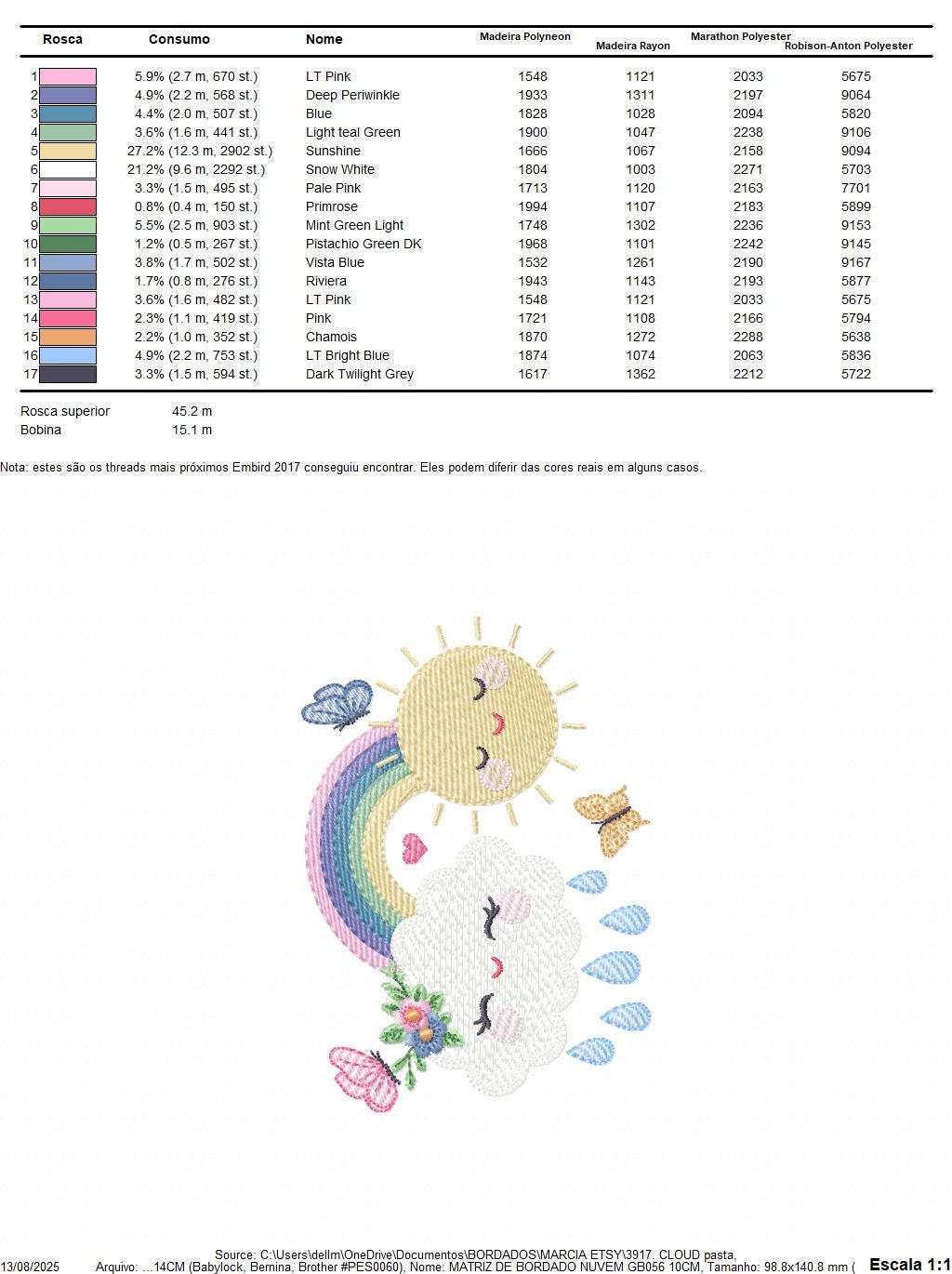 Rainbow embroidery design - Sun cloud and rain machine embroidery pattern - Baby girl file - Instant digital download pes jef dst hus vp3