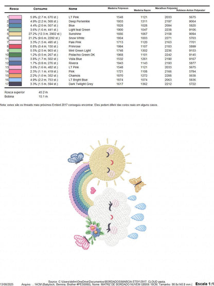 Rainbow embroidery design - Sun cloud and rain machine embroidery pattern - Baby girl file - Instant digital download pes jef dst hus vp3