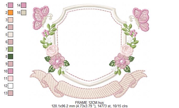 Flower Frame embroidery designs - Delicate Butterfly Monogram shape machine embroidery pattern - Floral Wreath - Instant download pes jef
