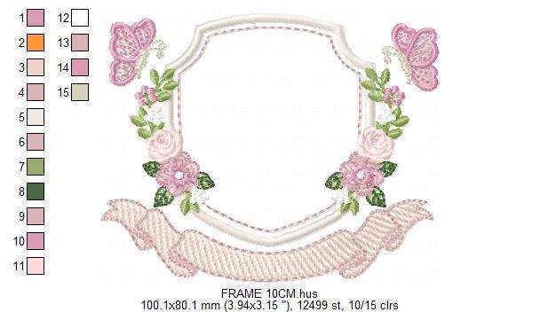 Flower Frame embroidery designs - Delicate Butterfly Monogram shape machine embroidery pattern - Floral Wreath - Instant download pes jef