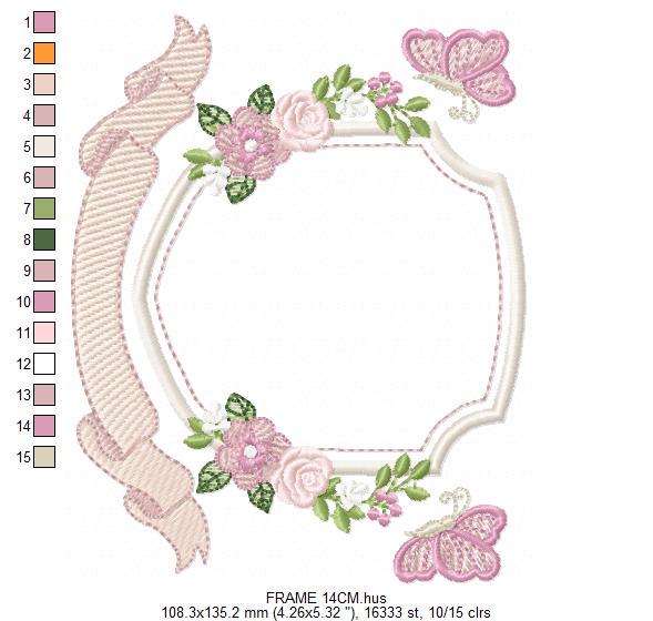 Flower Frame embroidery designs - Delicate Butterfly Monogram shape machine embroidery pattern - Floral Wreath - Instant download pes jef