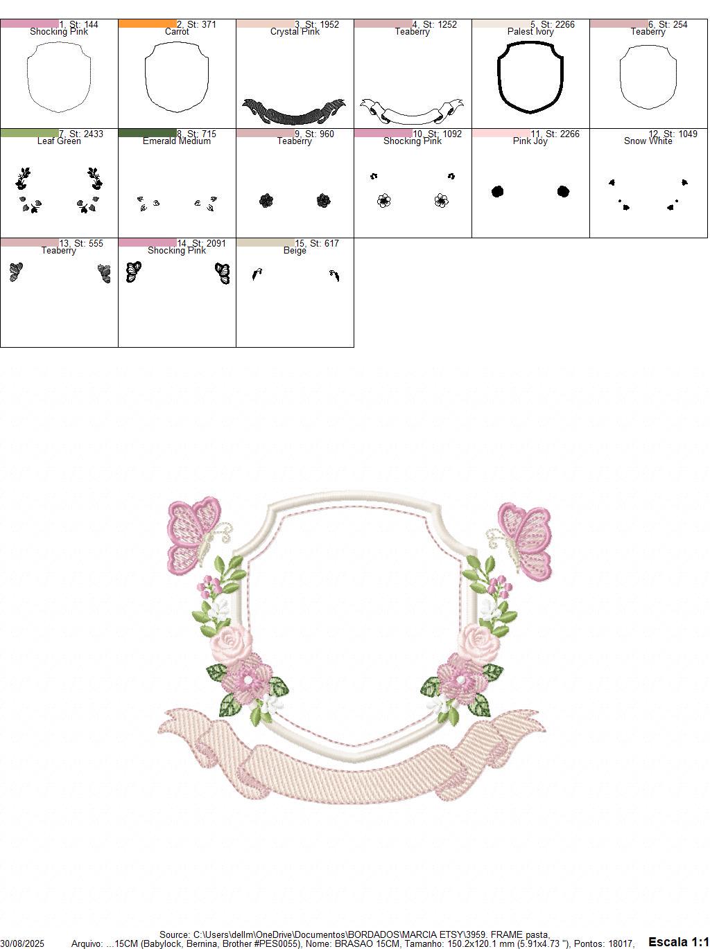 Flower Frame embroidery designs - Delicate Butterfly Monogram shape machine embroidery pattern - Floral Wreath - Instant download pes jef