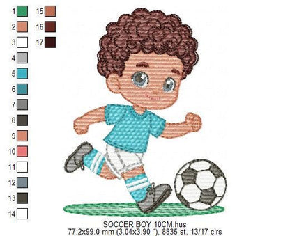 Soccer player embroidery designs - Baby Boy with curly hair machine embroidery file - Boy with soccer ball file - Instant digital download