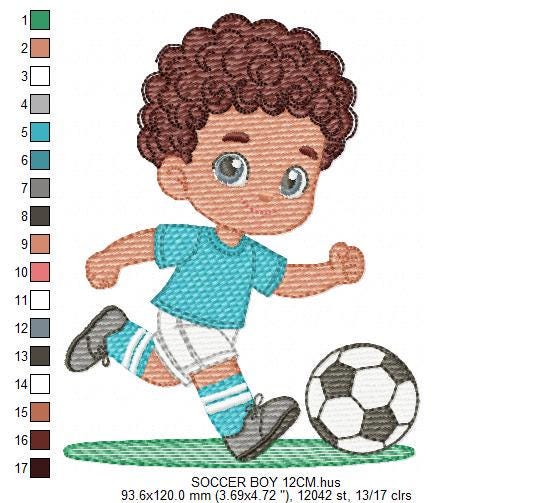 Soccer player embroidery designs - Baby Boy with curly hair machine embroidery file - Boy with soccer ball file - Instant digital download