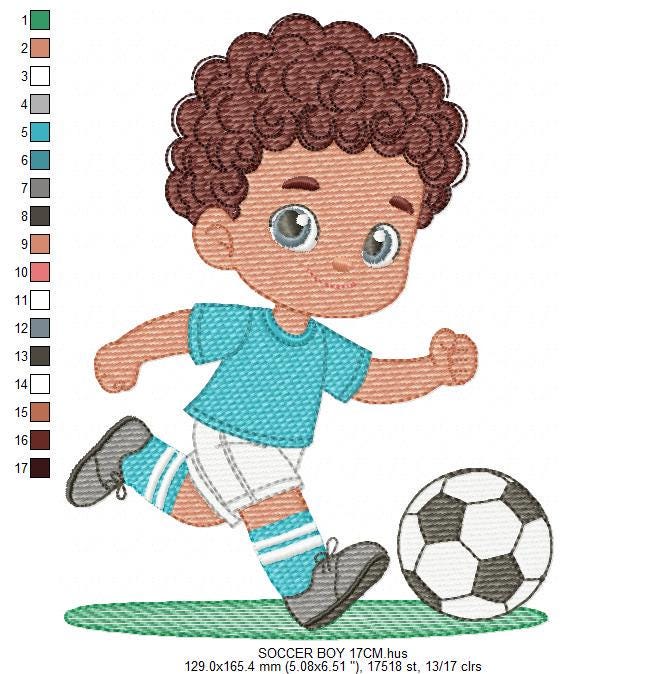 Soccer player embroidery designs - Baby Boy with curly hair machine embroidery file - Boy with soccer ball file - Instant digital download