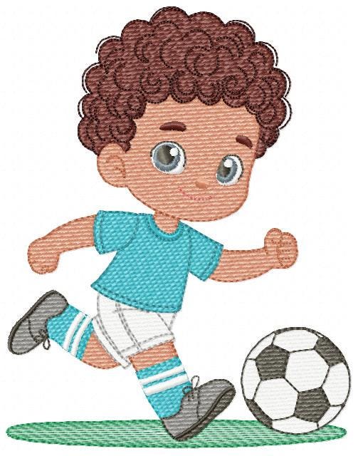 Soccer player embroidery designs - Baby Boy with curly hair machine embroidery file - Boy with soccer ball file - Instant digital download
