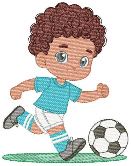 Soccer player embroidery designs - Baby Boy with curly hair machine embroidery file - Boy with soccer ball file - Instant digital download