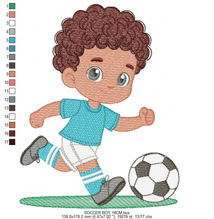 Soccer player embroidery designs - Baby Boy with curly hair machine embroidery file - Boy with soccer ball file - Instant digital download