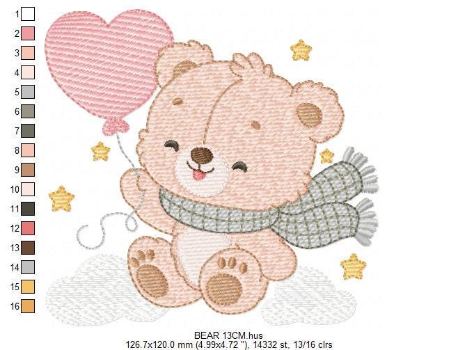 Baby bear with balloon embroidery designs - Bear with scarf machine embroidery pattern - Baby Boy file - Instant digital download pes jef