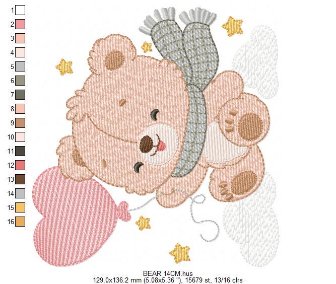 Baby bear with balloon embroidery designs - Bear with scarf machine embroidery pattern - Baby Boy file - Instant digital download pes jef