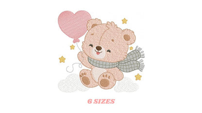 Baby bear with balloon embroidery designs - Bear with scarf machine embroidery pattern - Baby Boy file - Instant digital download pes jef