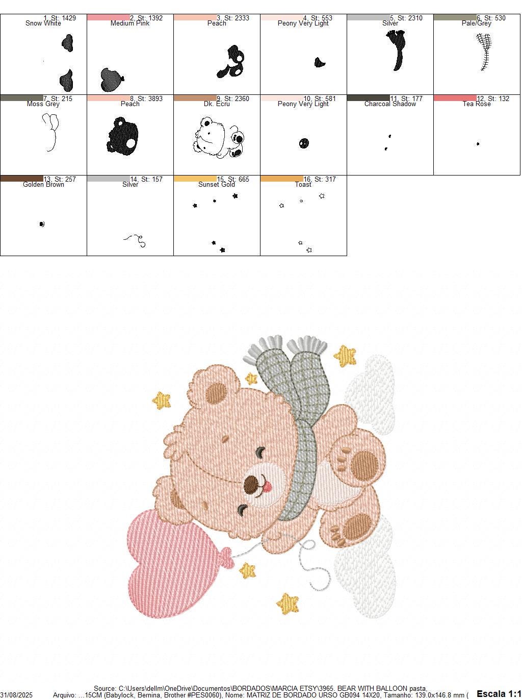Baby bear with balloon embroidery designs - Bear with scarf machine embroidery pattern - Baby Boy file - Instant digital download pes jef